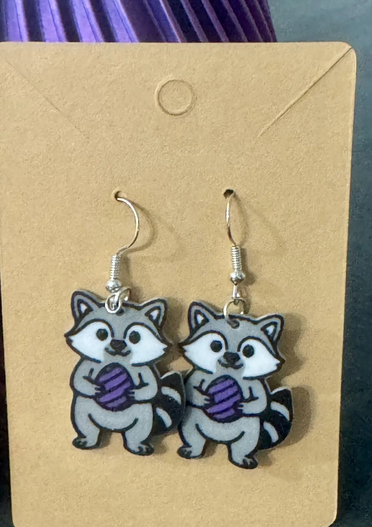 Easter Raccoon earrings view 2