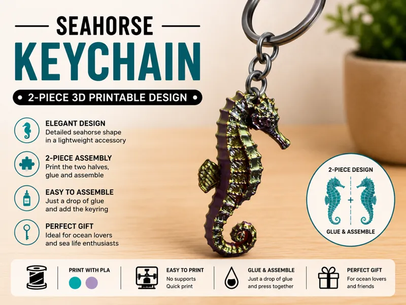 Seahorse Keychain | 3D Printable Ocean Charm