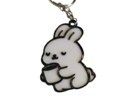 Bunny Drinking Coffee double-sided Keychain