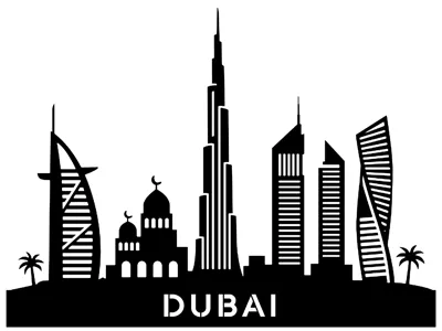 Dubai skyline silhouette + stand