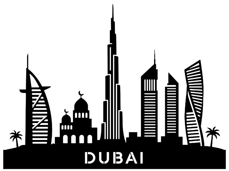 Skyline horizonte silueta Dubai + soporte