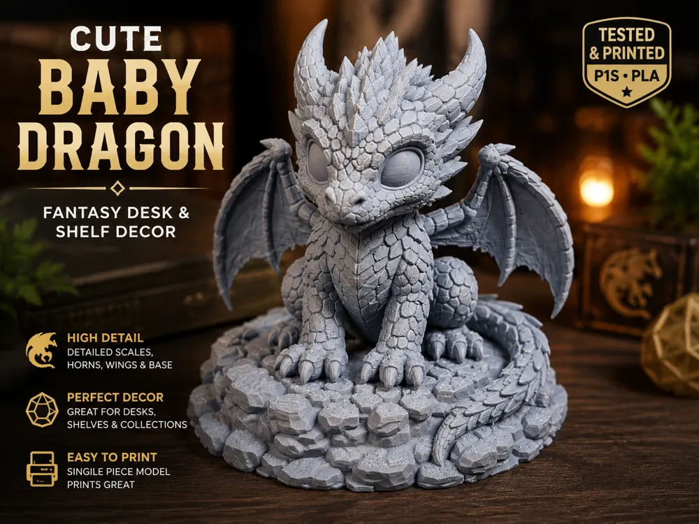 Adorno temático: Cute Baby Dragon - Defend your desk with cuteness. Referencia del modelo original.