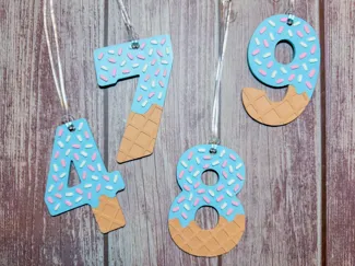 Ice Cream Drip Bag Tag or Keychain Numbers