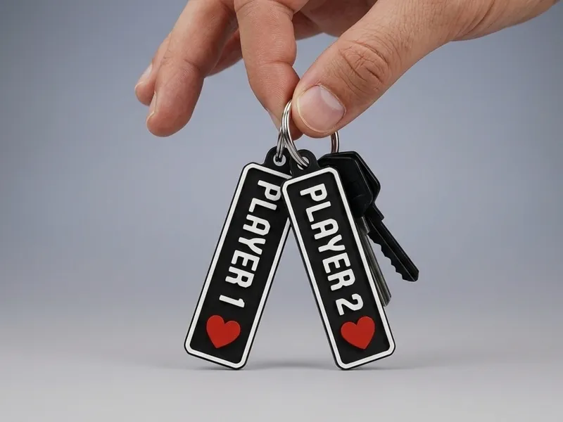 Player 1 and Player 2 keychains
