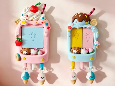 Modular Ice Cream Cone + Chocolate Ball Type 86 Socket/Light Switch Decorative Panel Childlike Cartoon Dessert Multi-functional Storage + Key Hook + Light Switch Decoration