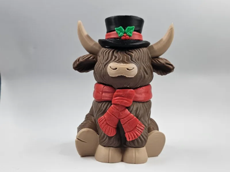 NO AMS Christmas Highland Cow with Tophat