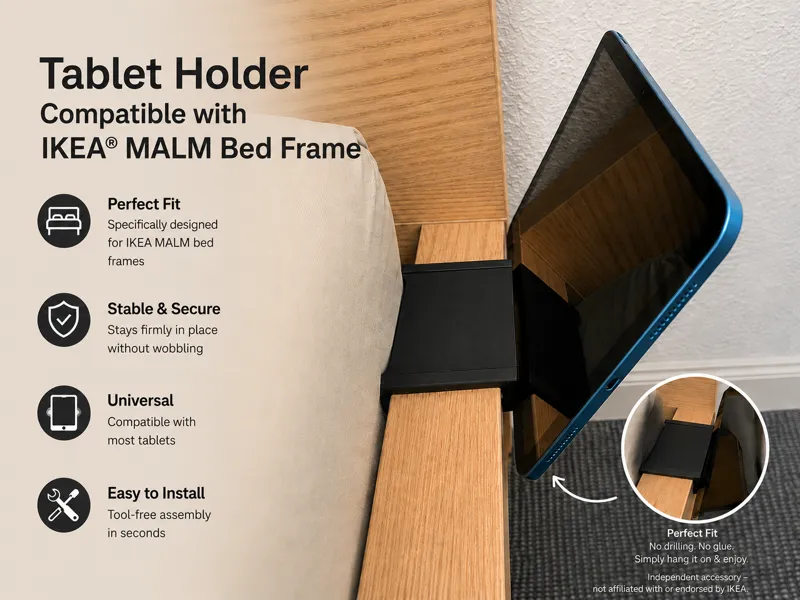 Tablet-stand compatible with MALM bed frame