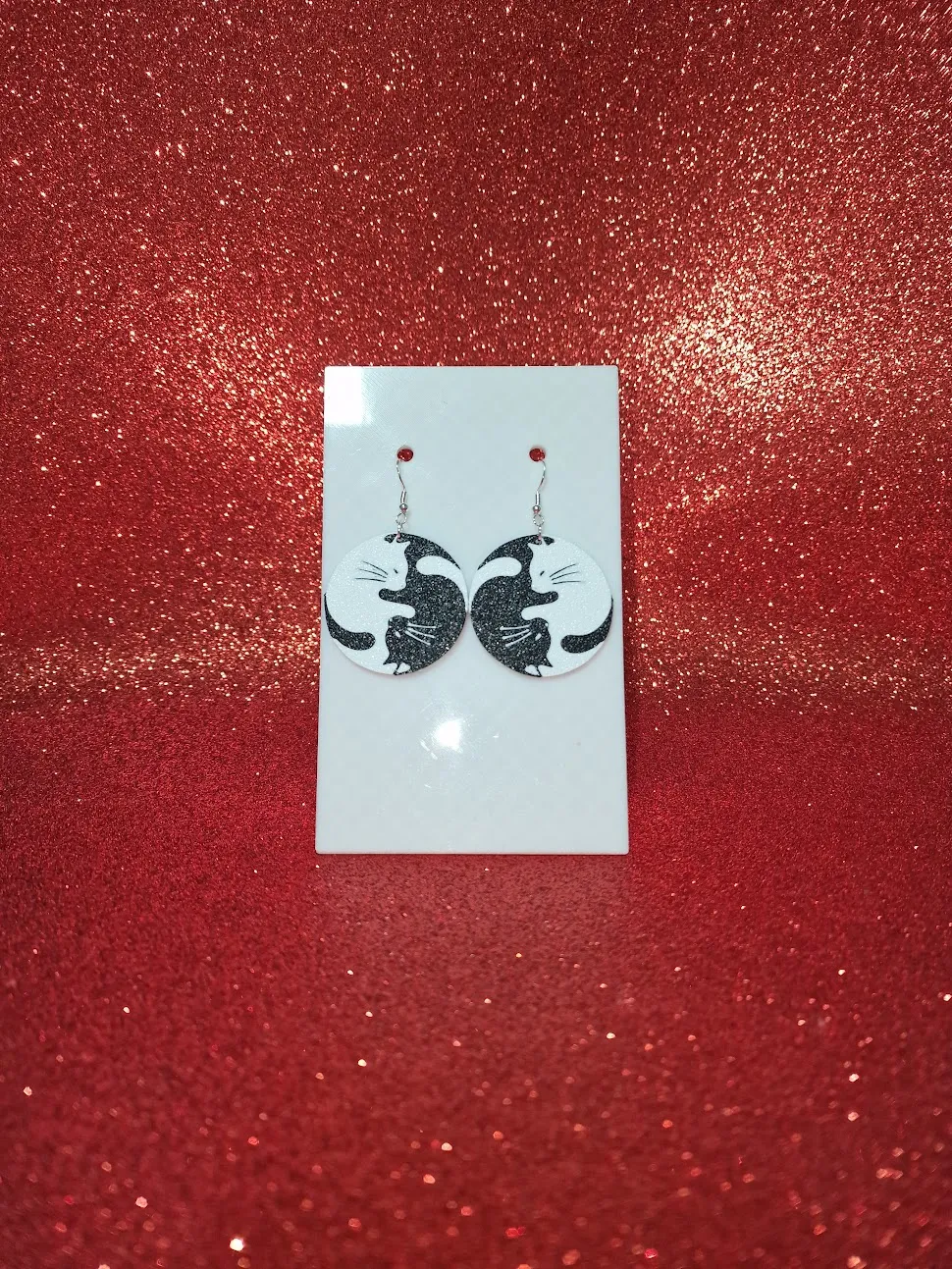 Ying yang cats earrings view 2