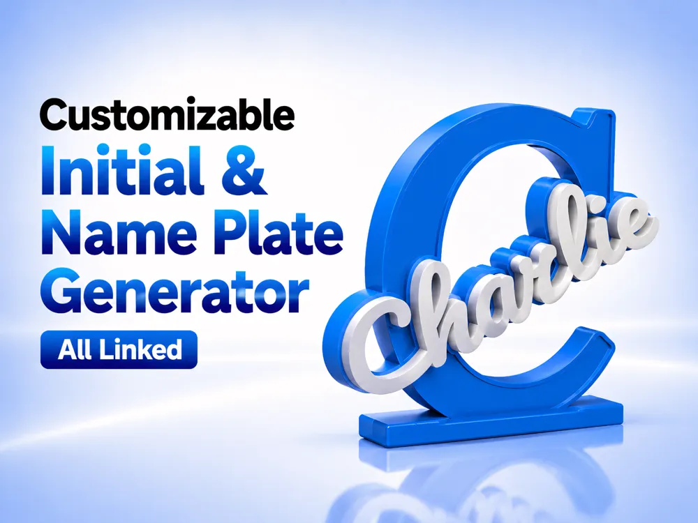 Letrero o emblema decorativo: Customizable Initial and Name Desk Sign Generator. Referencia del modelo original.