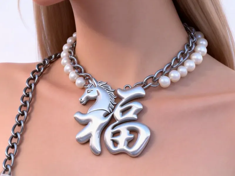 粉马报福（可做挂件或项链吊坠）