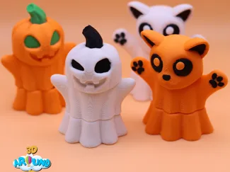 Flexi Ghost Cat/Pumpkin- Print In Place-No Support
