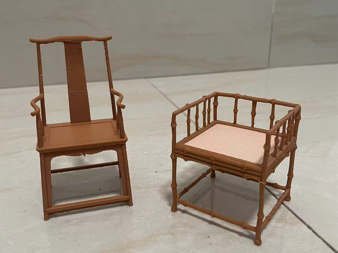 Miniatura 1 do modelo 3D 竹节禅椅1：12比例模型，一体打印，无需AMS