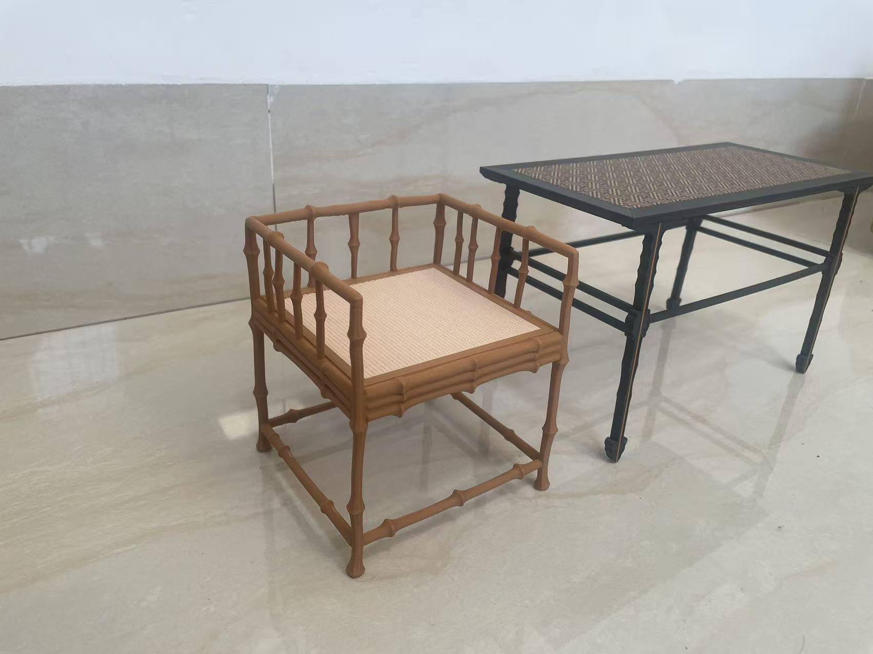 Miniatura 2 do modelo 3D 竹节禅椅1：12比例模型，一体打印，无需AMS