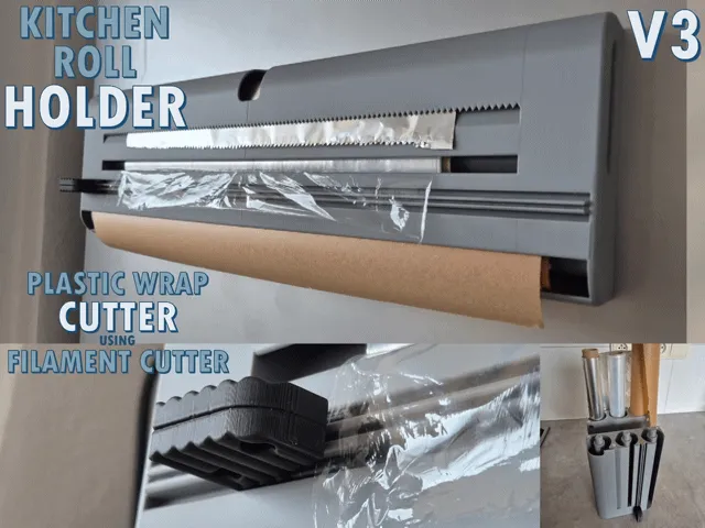 Kitchen roll holder V3 - magnetic with cutters