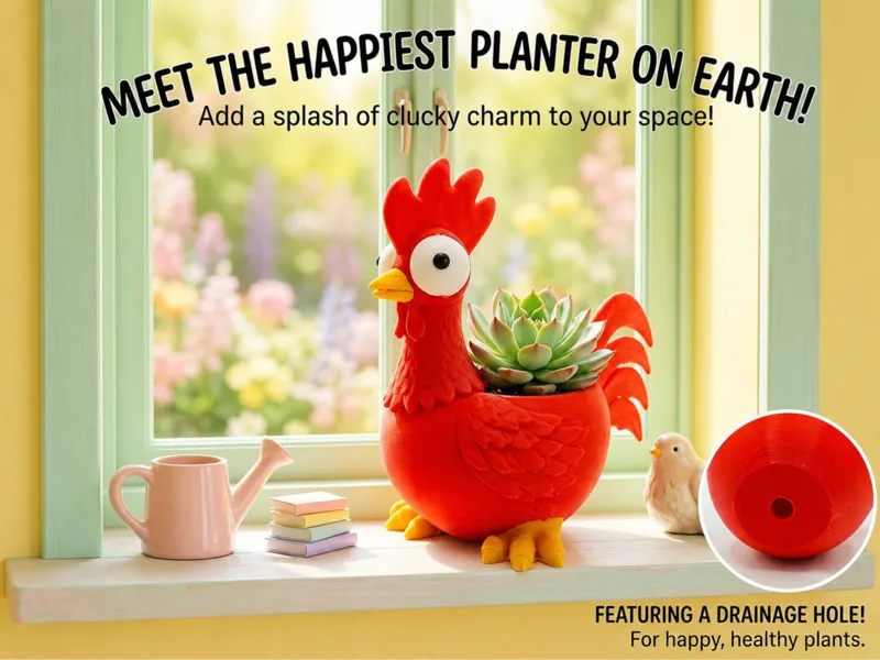 Cute Chicken Planter with Drainage Hole