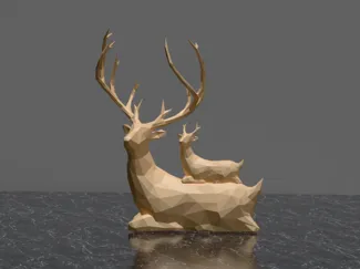 laying deer parent and baby low poly Christmas