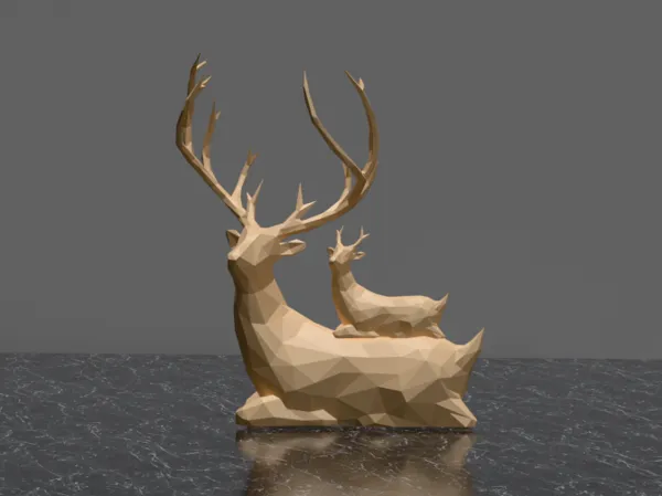Cerfs couchés low poly de Noël (parent et bébé)
