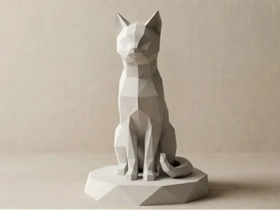 Chat Low-Poly – Statue décorative moderne
