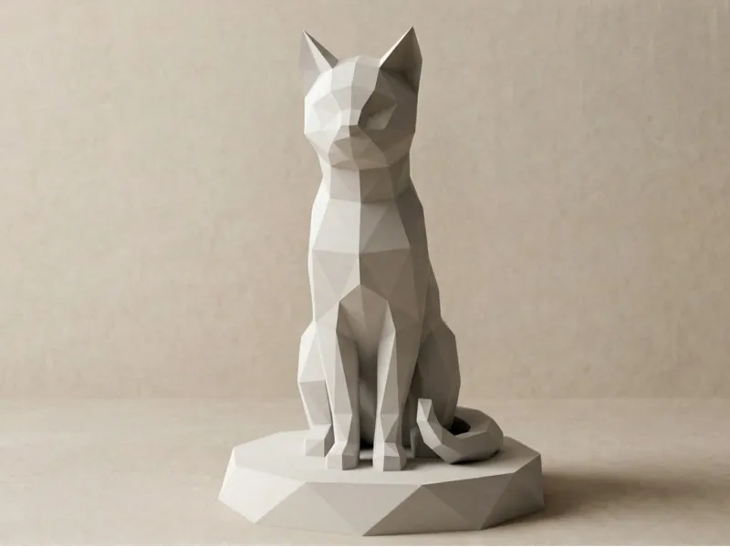 Chat Low-Poly – Statue décorative moderne