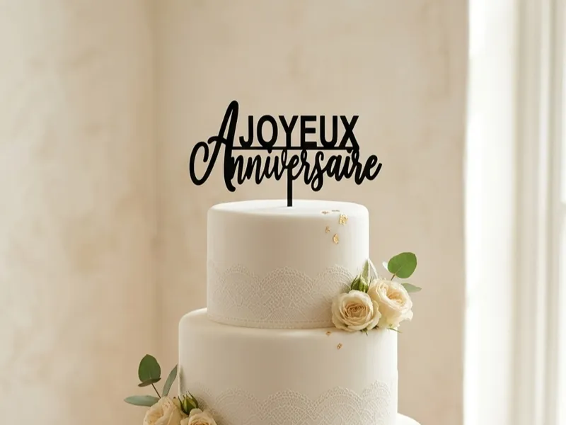 Joyeux Anniversaire cake topper TOP + SIDE