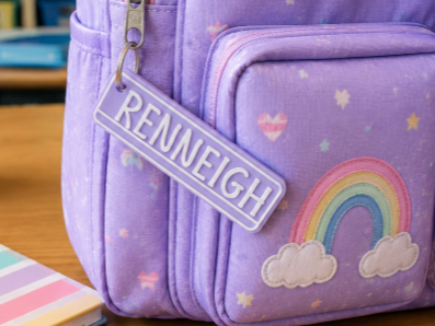 Personalised Raised Name School Bag Keyring / Tag