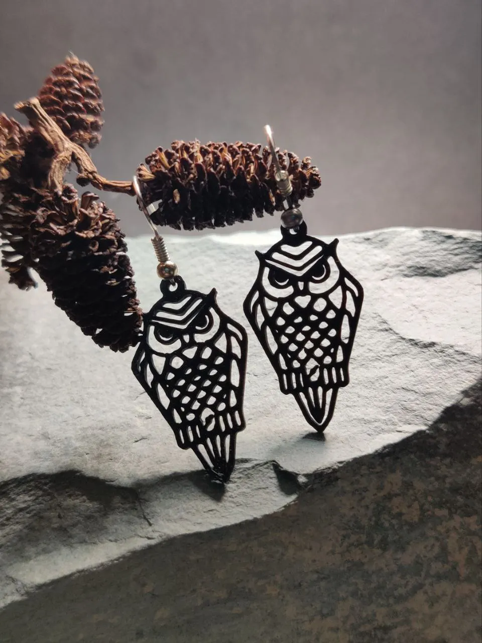 Night Watcher – Geometric Owl Earring view 4