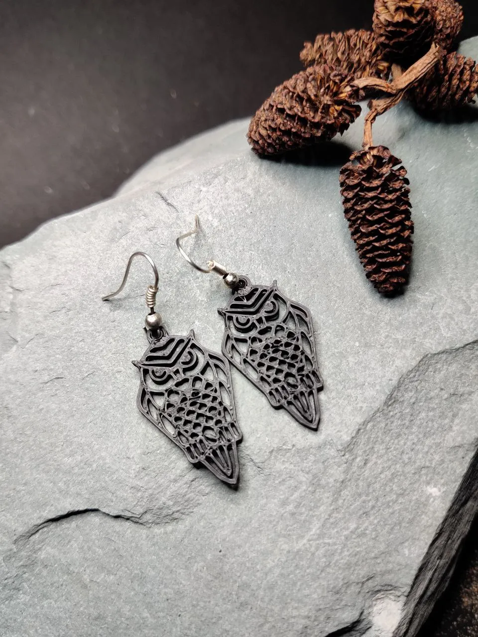 Night Watcher – Geometric Owl Earring view 3