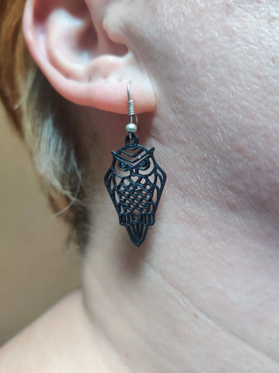 Night Watcher – Geometric Owl Earring view 2