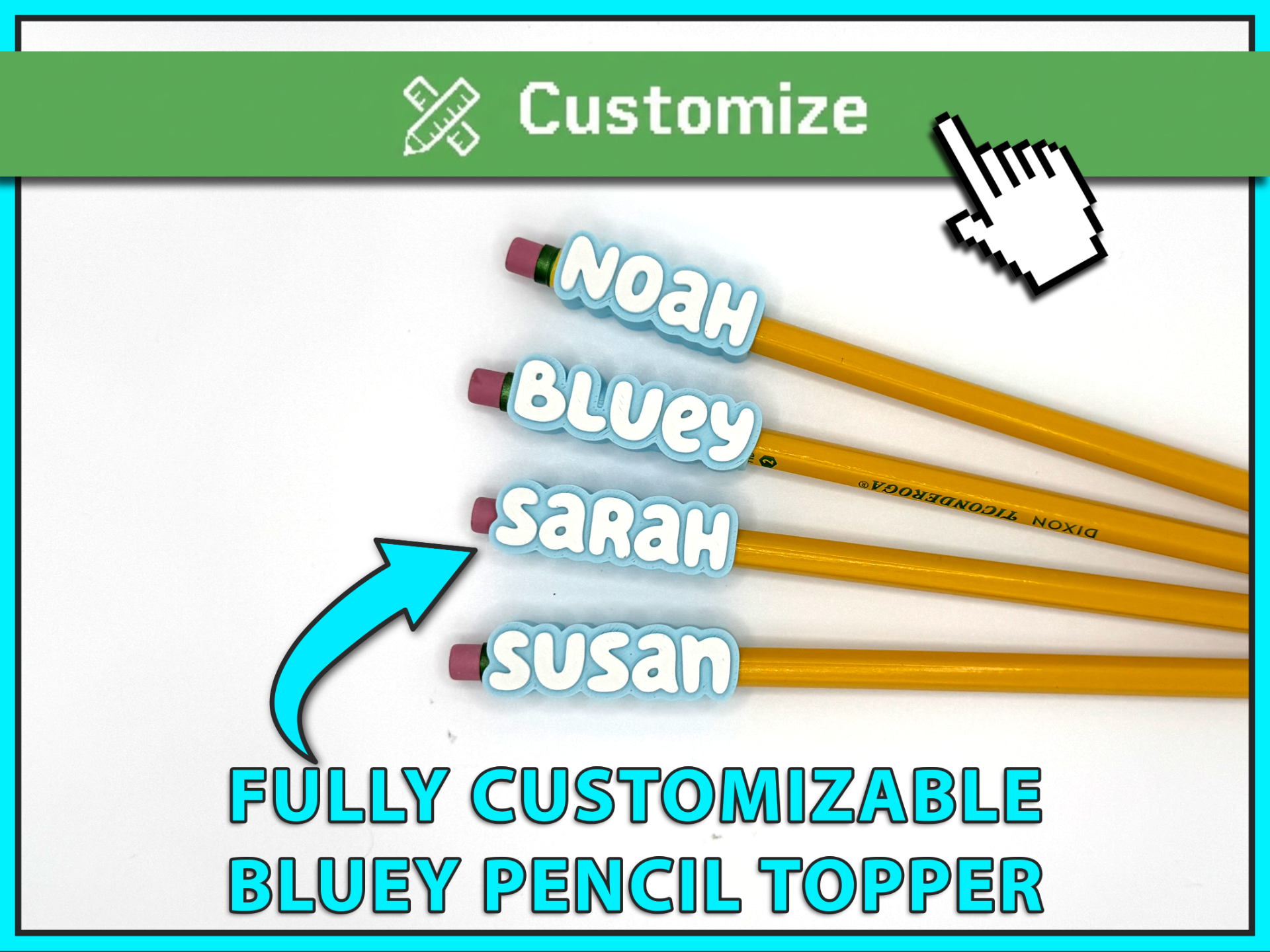 Bluey Font Customizable Pencil Topper Generator