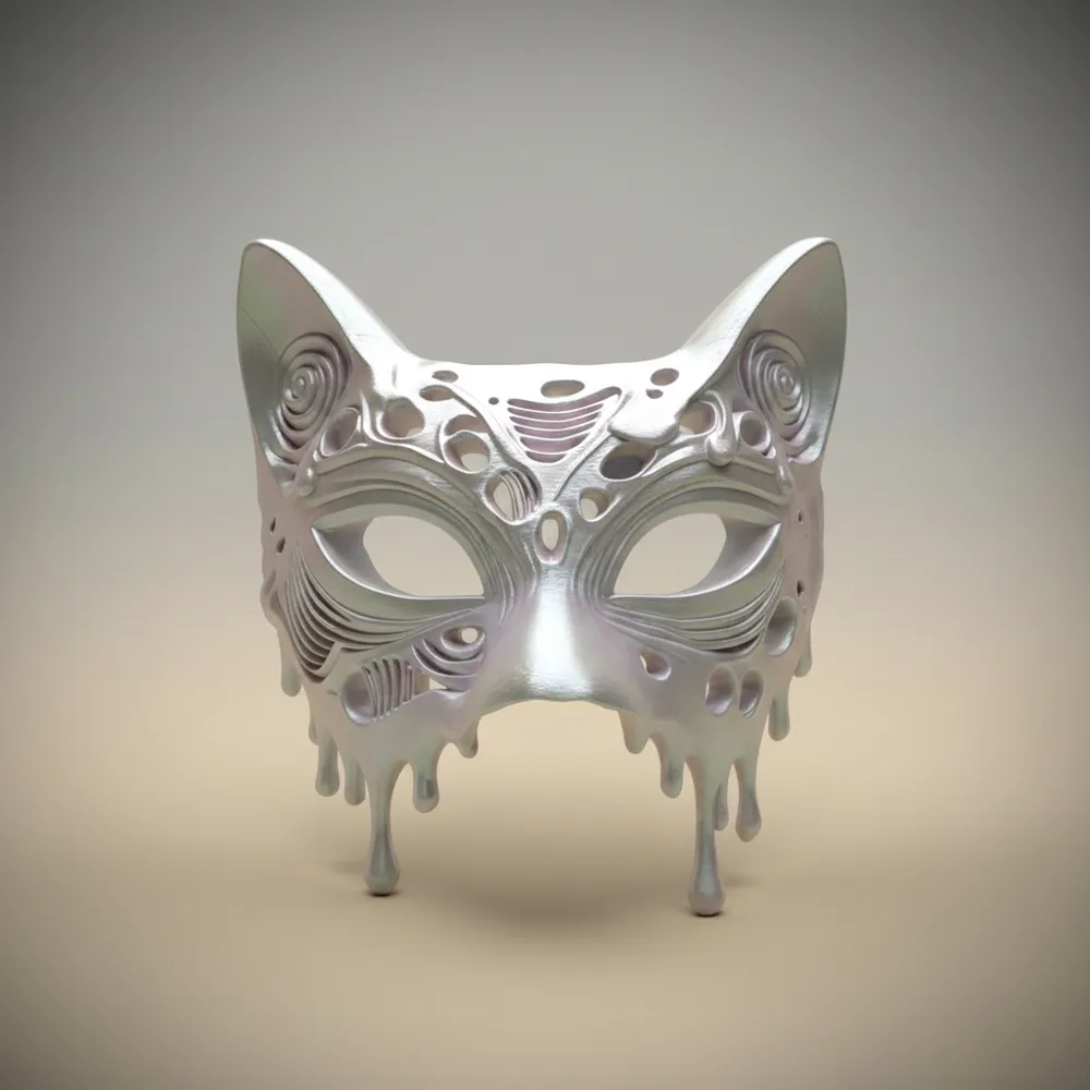 Drippy Kitty Mask / Wall Art - Free 3D Print Model - MakerWorld