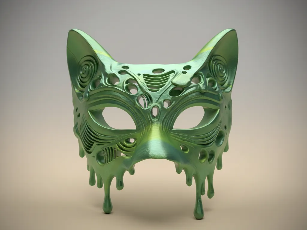 Drippy Kitty Mask / Wall Art - Free 3D Print Model - MakerWorld