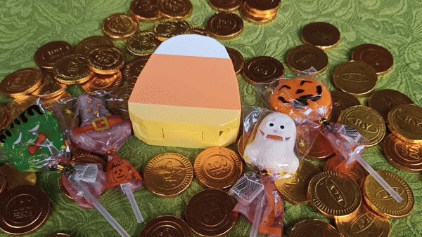 Candy Corn Container with Hinge In-Place
