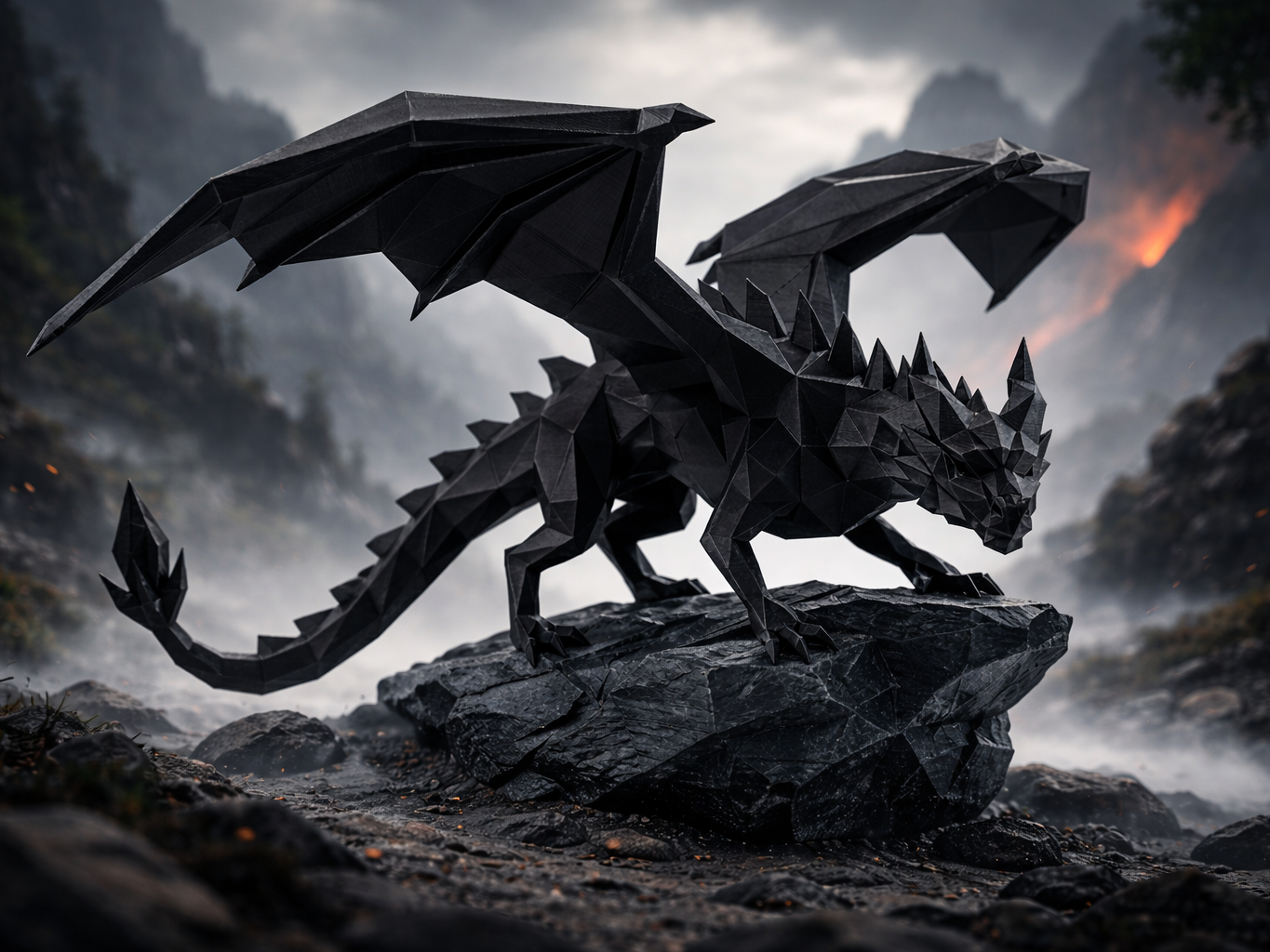 Geometric Dragon – Low Poly Fantasy Sculpture