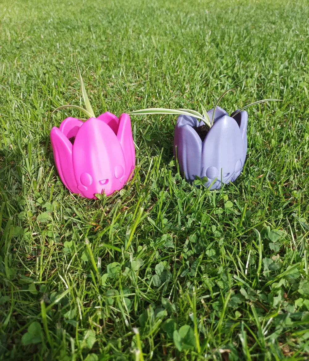 Kawaii Tulip flower pot with and without support - Free 3D Print Model ...