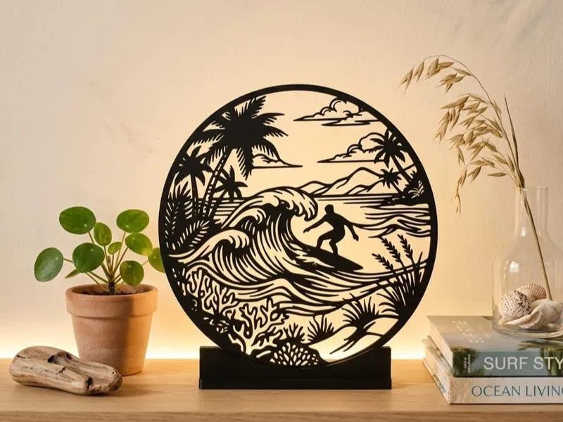 Tropical Surf & Wave Desk Decor / Silhouette