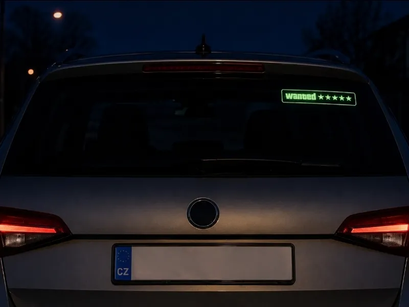 GTA Wanted Car sign behind the window