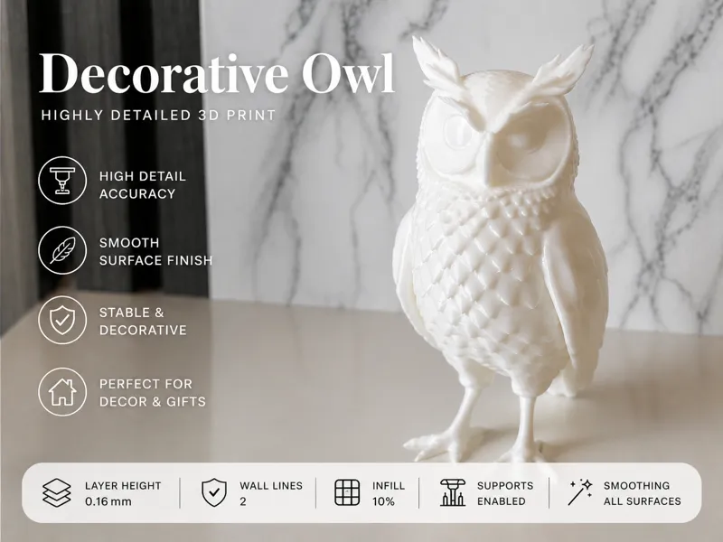 Realistic Owl – High Detail 3D Print | Easy Print