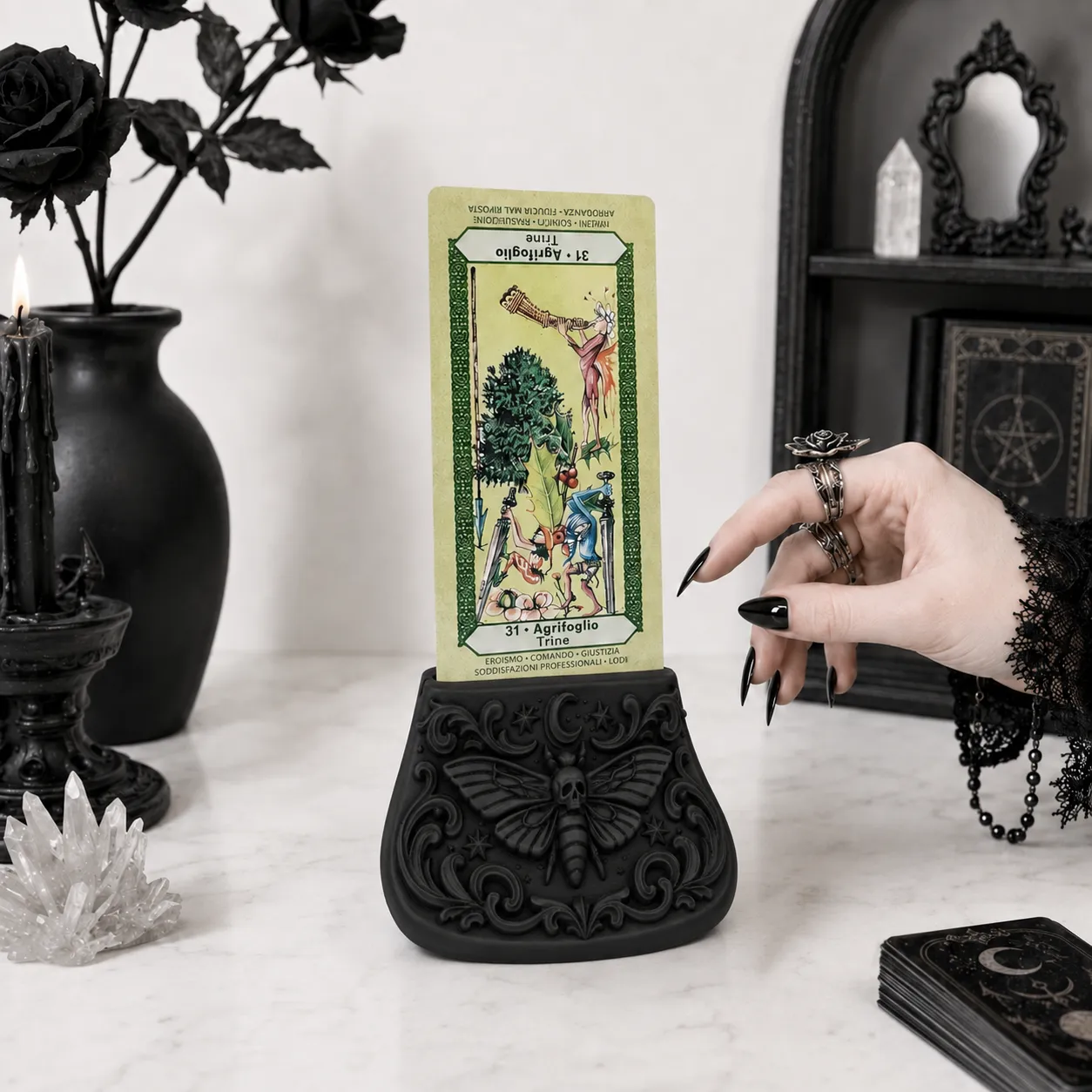 Goth Moth Tarot Card Display Stand view 2