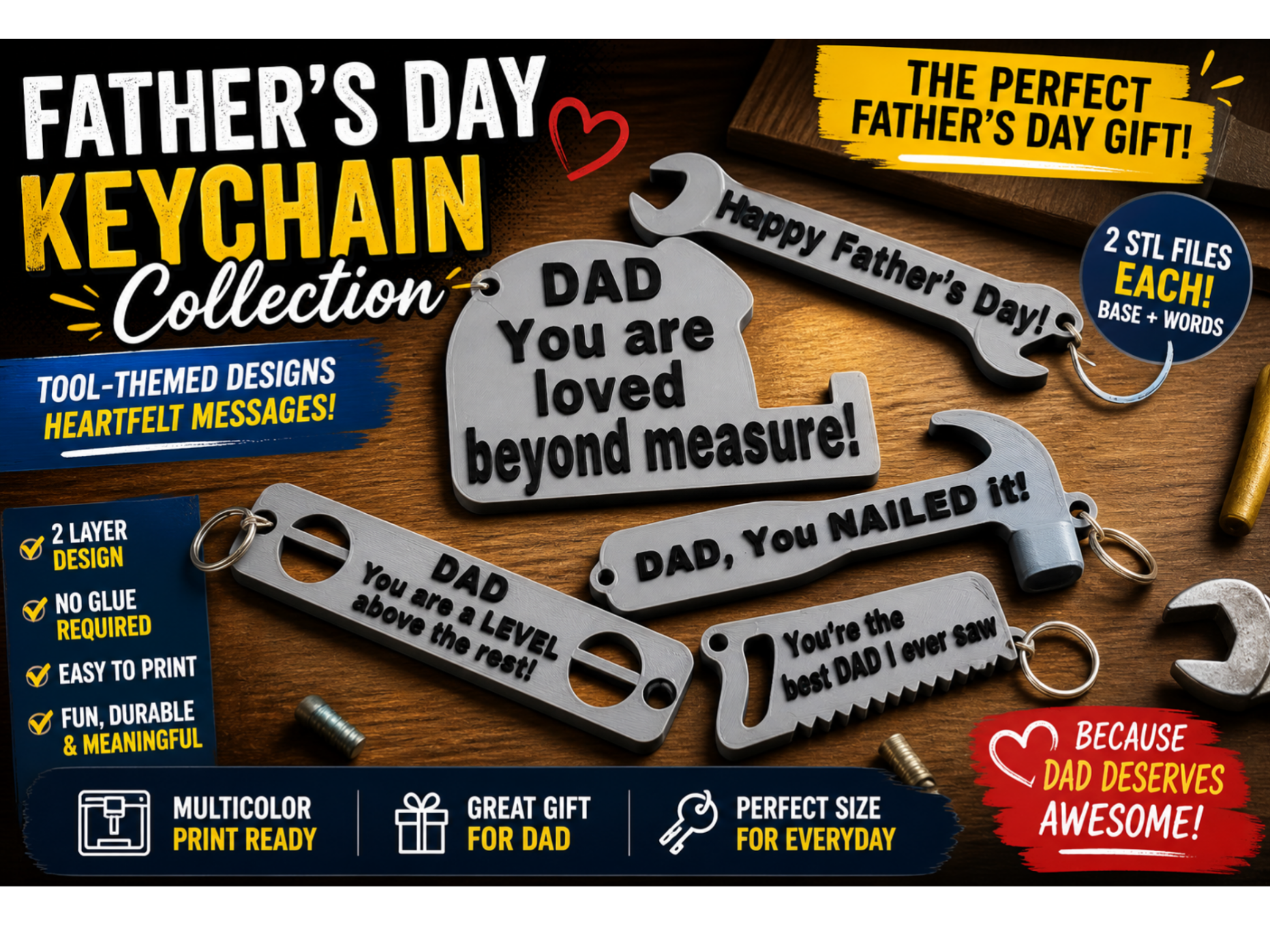 Father’s Day Tool-Themed Keychain Collection