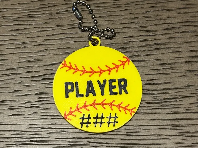 Softball keychain with name and number