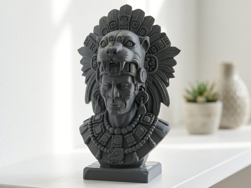 Detailed Inca Warrior Bust with Jaguar Headdress