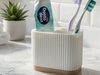 Fluted toothbrush holder with 3 compartments