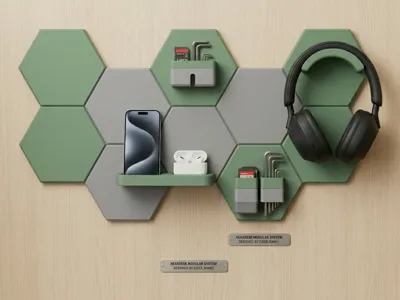 HexaDesk -Modular Wall Organizer & Headphone Stand
