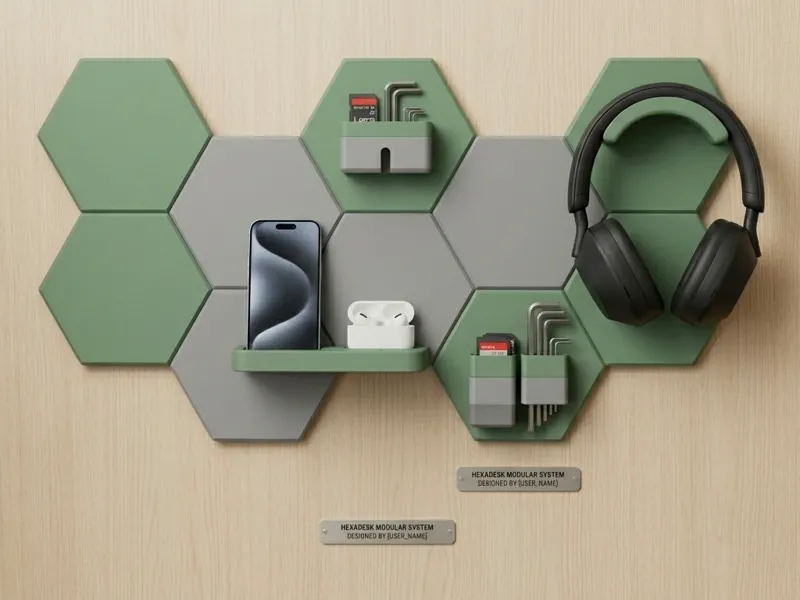 HexaDesk -Modular Wall Organizer & Headphone Stand