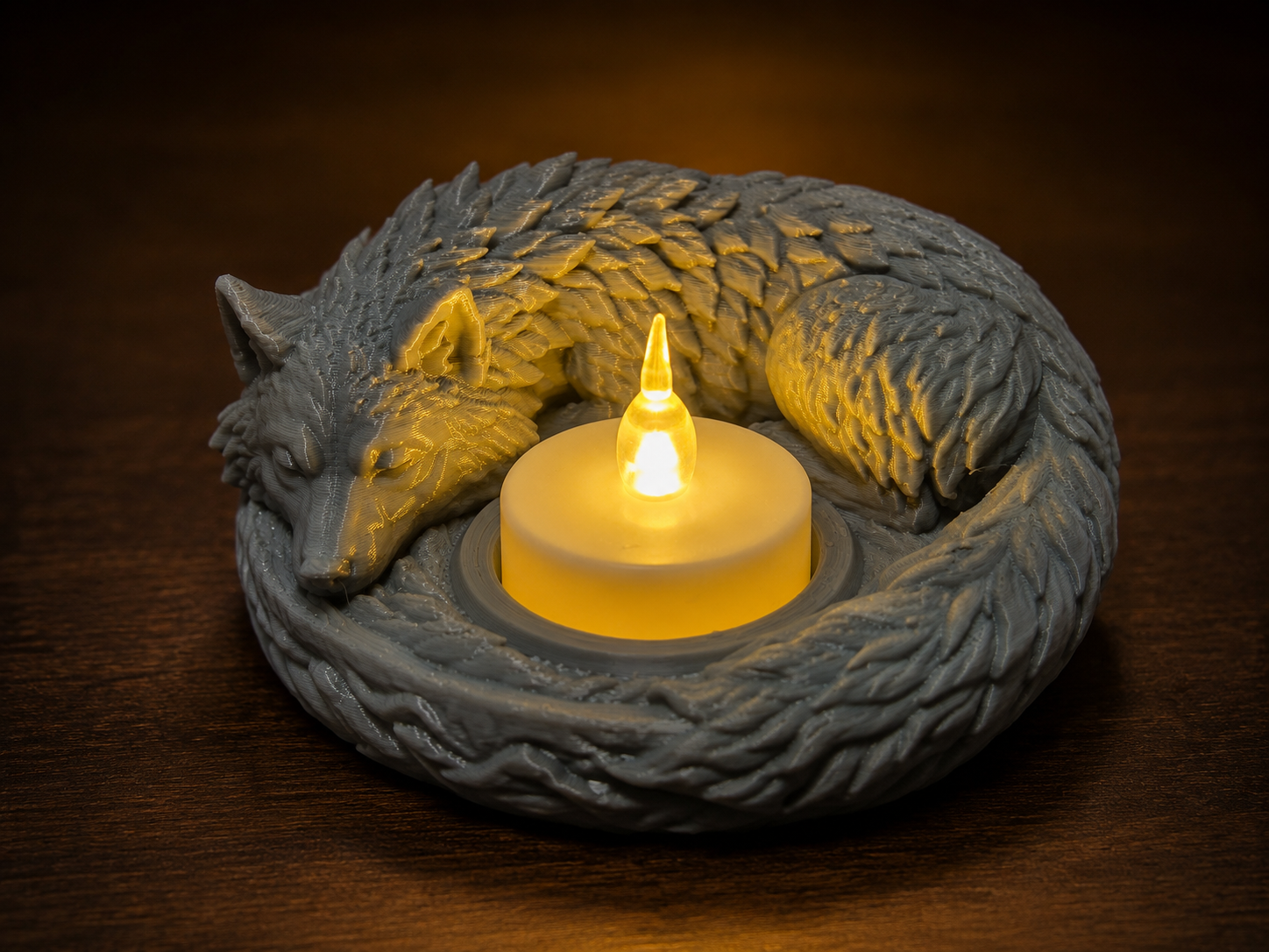 Sleeping Wolf LED Tealight Holder