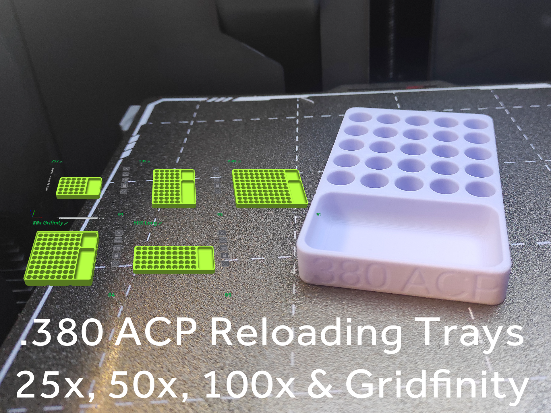 .380 ACP Ammo Reloading Trays Gridfinity and Flat