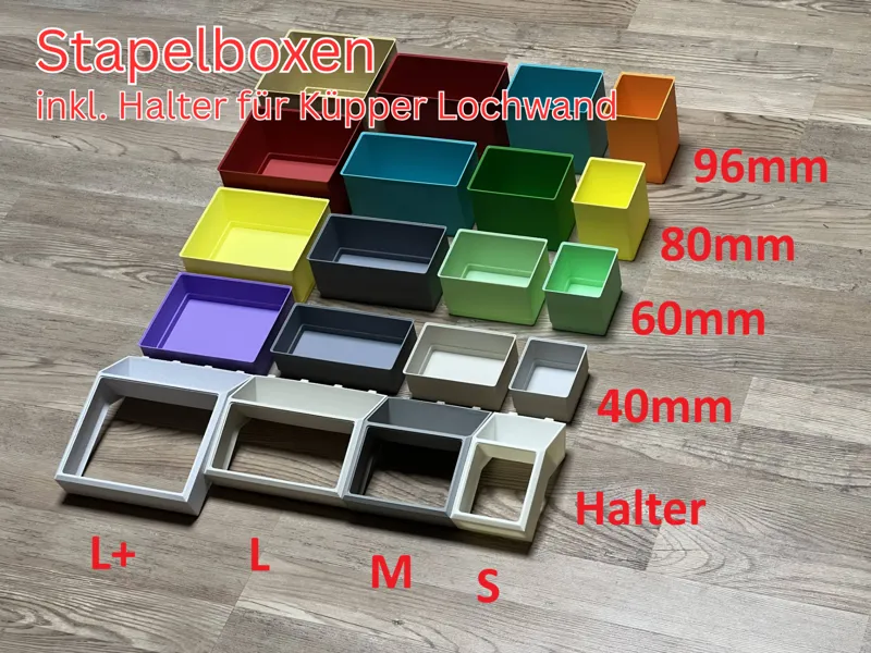 Stapelboxen mit Halter für Küpper Lochwand