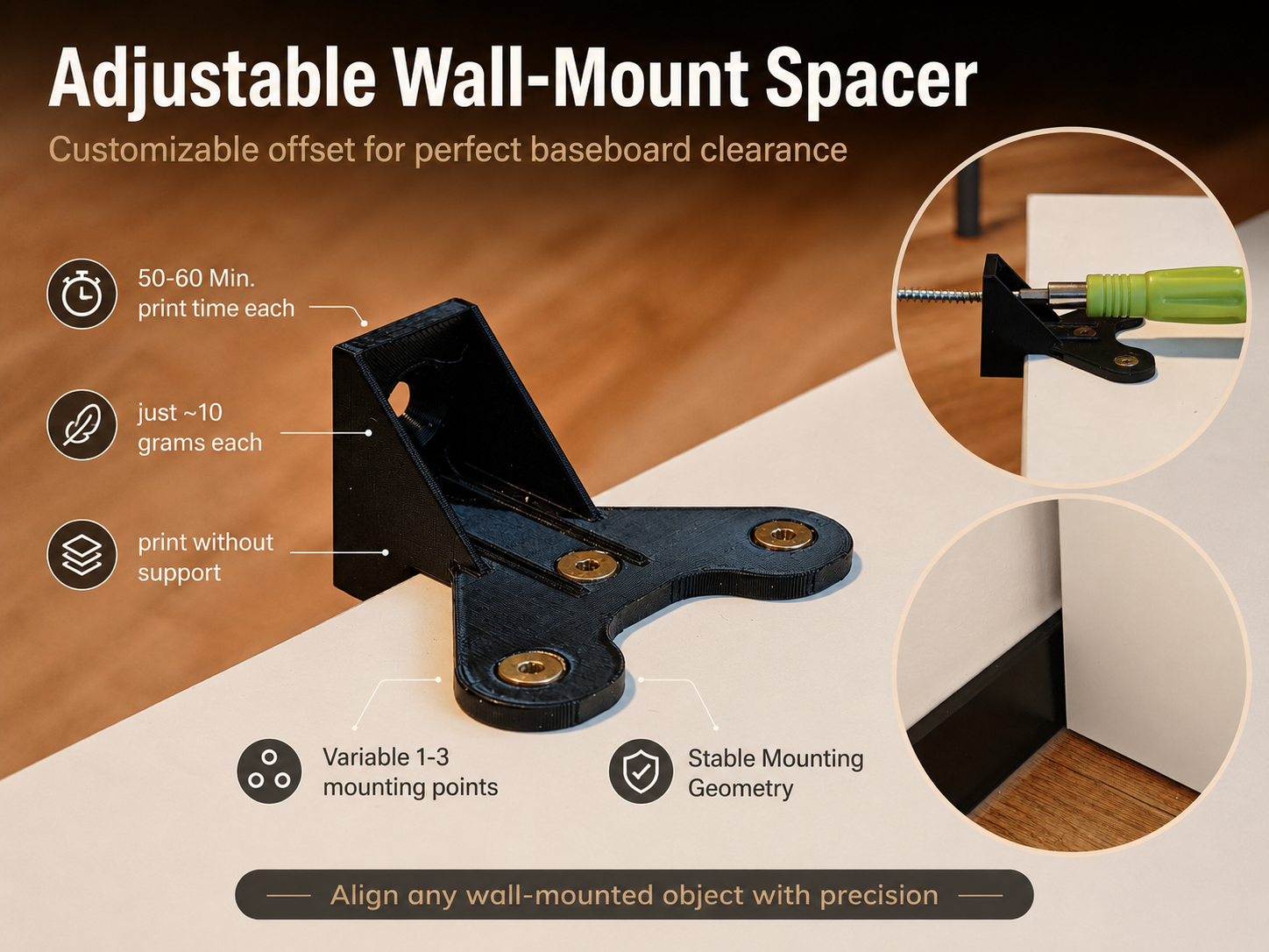 Wall mount with customizable baseboard space