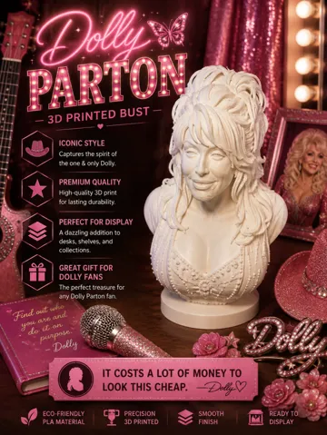 Modelo para impresión 3D: Dolly Parton — vista de referencia 2