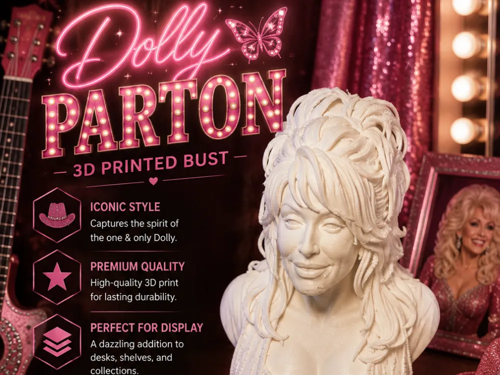 Modelo para impresión 3D: Dolly Parton. Referencia del modelo original.